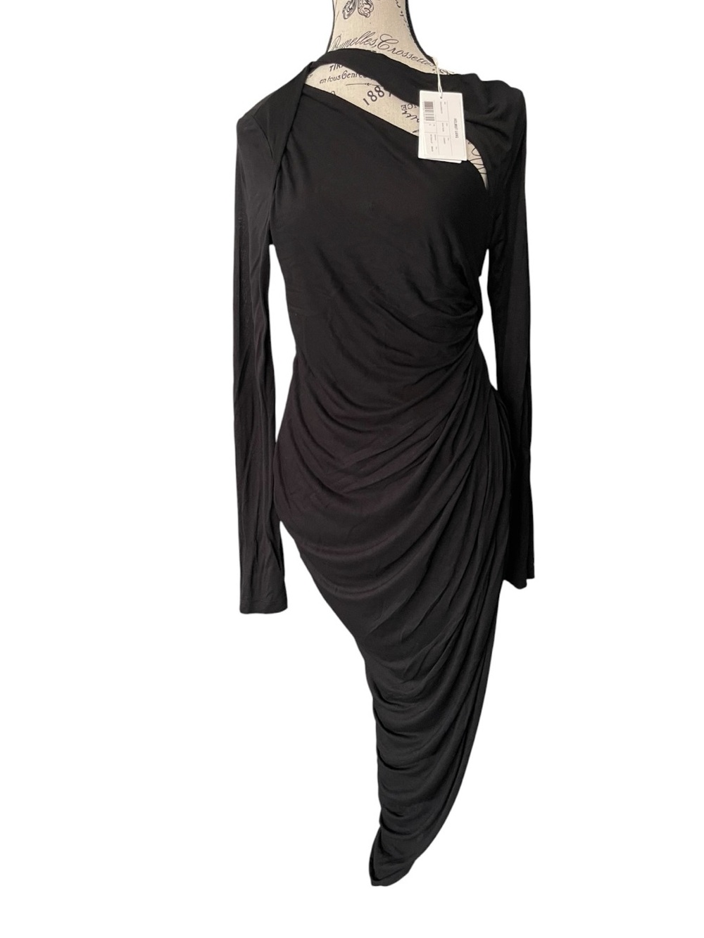 Helmut Lang Scala Dress M Black Draped Cutout Open Back Asymmetrical Midi - Picture 2 of 12